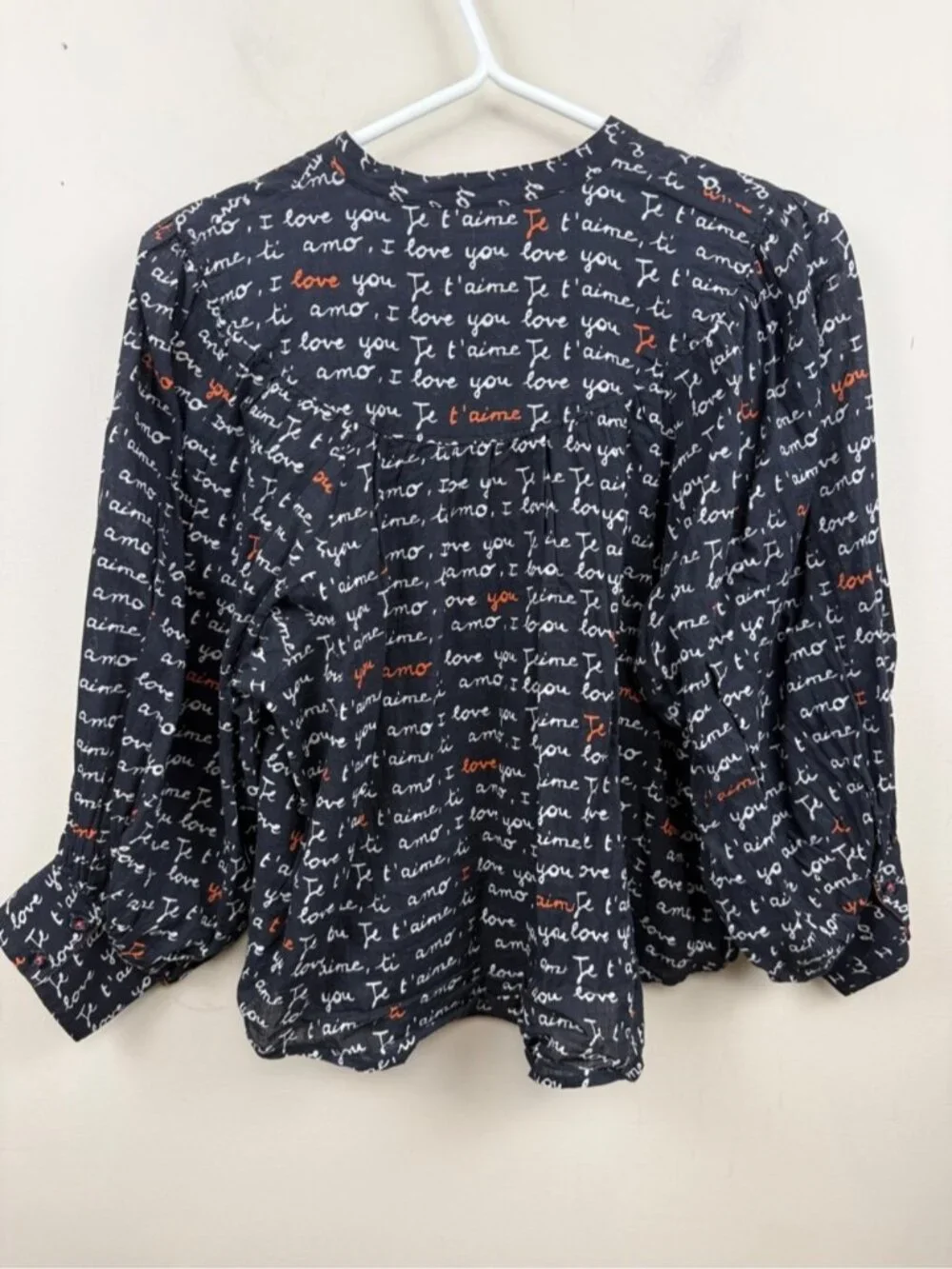 Anthropologie Laetitia Rouget I love you Puff-Sleeved Buttondown blouse small